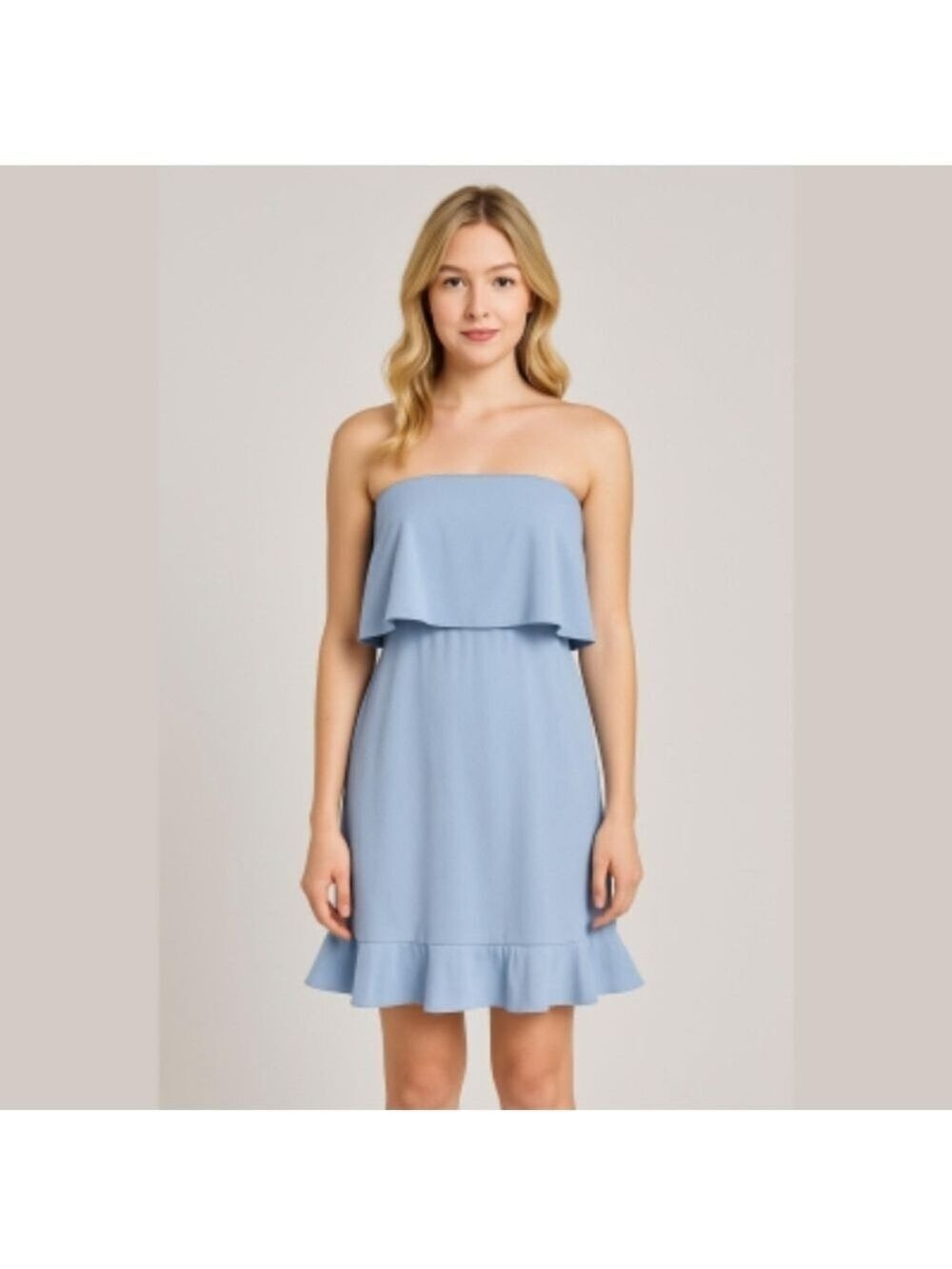 H BY HALSTON | Overlay Layered Dress strapless baby blue sz 2